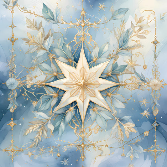 Light Blue and Gold Christmas Fabric Panel 6