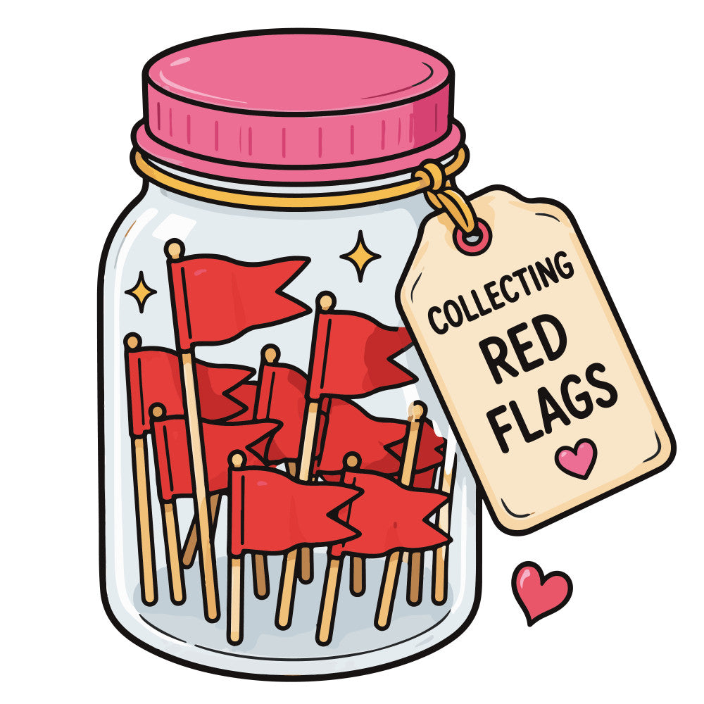 red flags, coral pink, cream, gold, whimsical, jar collection, collectible, cute, quirky, novelty, patriotic, flags, stars, mason jar, vintage americana, americana, folk art, playful, fun, decorative, statement print, conversation starter, collectible theme, hobby, red and white, gold accents, charming, illustration, nature inspired, timeless