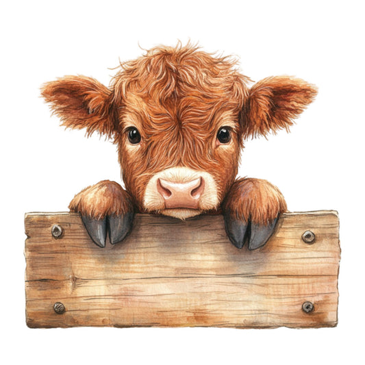 Cute Western Highland Cow Fabric Panel 24