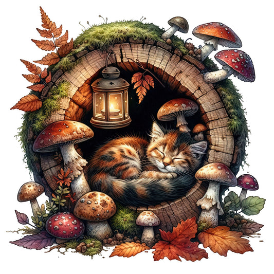 autumn, fall, forest green, rust, burnt orange, deep red, cream, earthy tones, cozy, woodland, mushrooms, cats, whimsical, nature, forest creatures, lantern, moss, leaves, toadstools, rustic, cottage core, magical, enchanted, seasonal, autumn leaves, warm colors, fantasy, storybook, children's, adventure