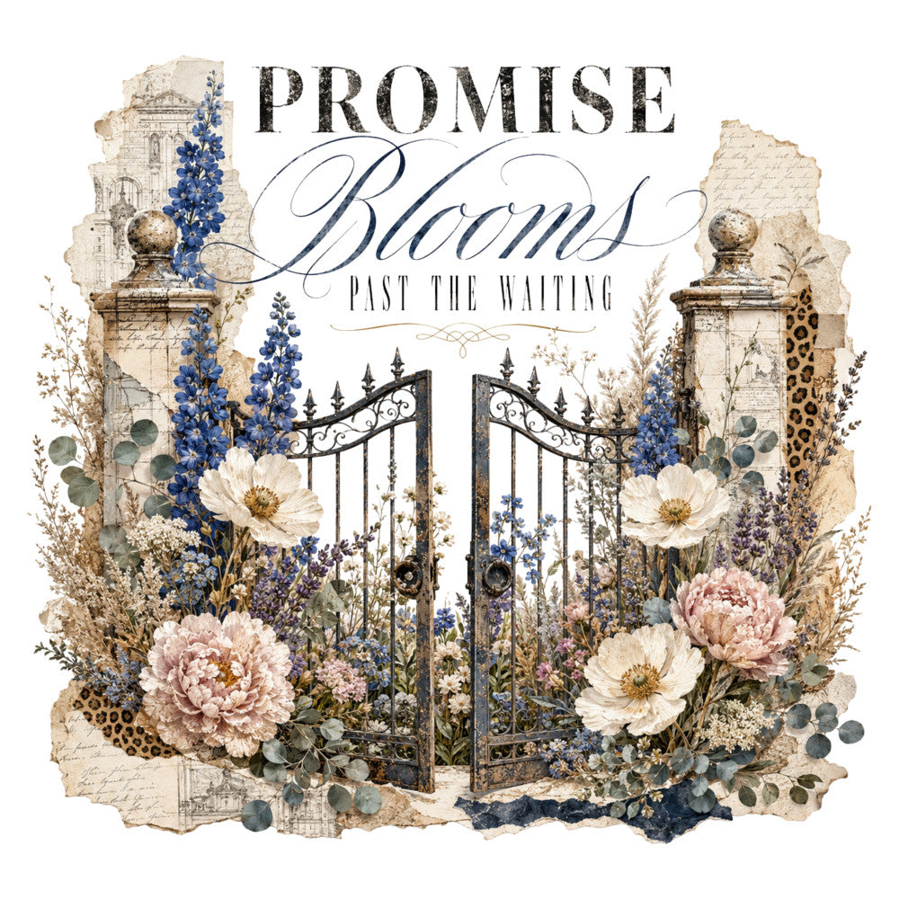 navy blue, cream, dusty rose, gold, vintage, floral, garden gate, peonies, daisies, delphinium, botanical, elegant, romantic, cottage core, ornate gates, architectural, classic, timeless, spring, summer, dried flowers, natural, muted tones, french inspired, heritage, traditional, whimsical, nature inspired, perennials, wildflowers