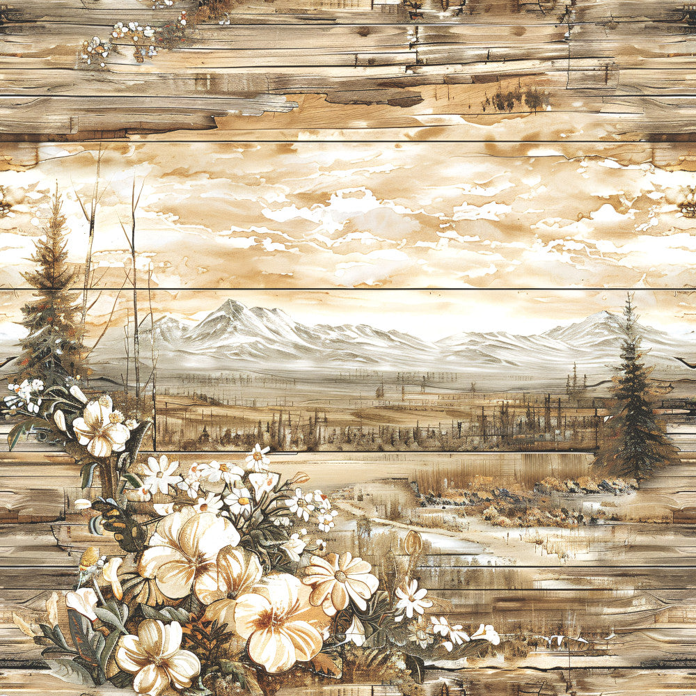 Yellowstone on Rustic Wood Fabric Panel 15