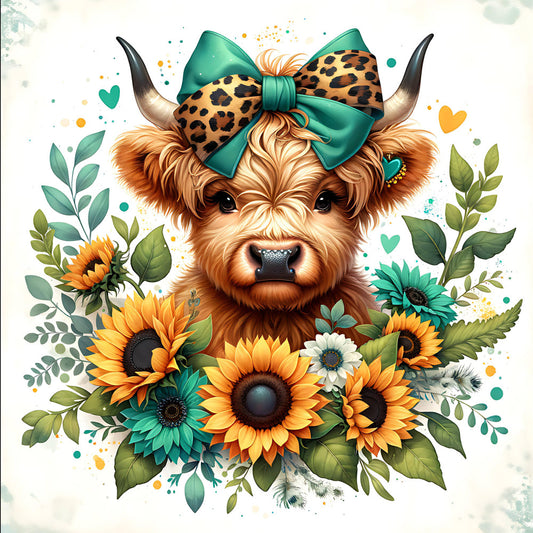 Fancy Highland Cows Fabric Panel 18