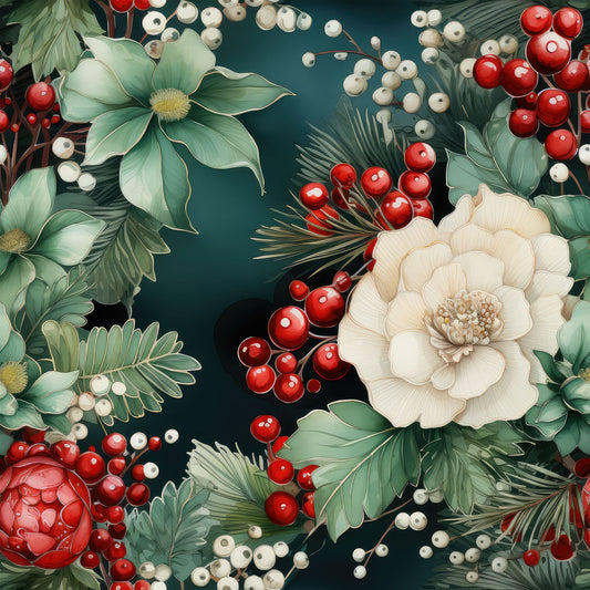Christmas Florals Pattern 2 Quilting Cotton Fabric
