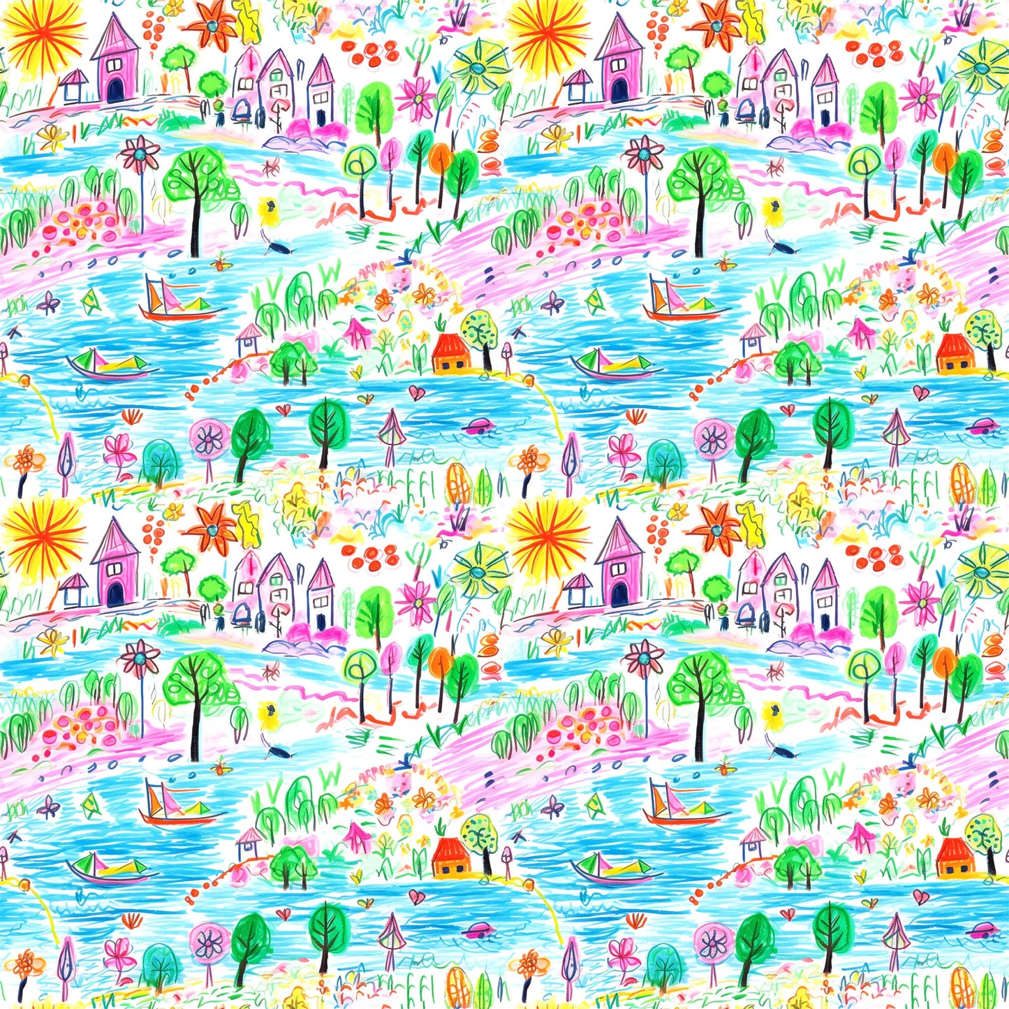Child Crayon Drawing Pattern 1 Quilting Cotton Fabric