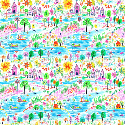 Child Crayon Drawing Pattern 1 Quilting Cotton Fabric