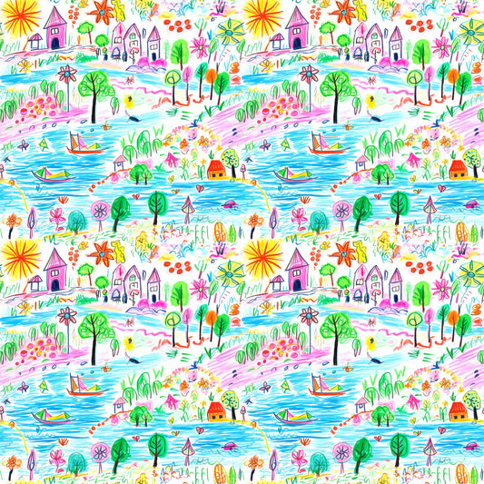 Child Crayon Drawing Pattern 1 Quilting Cotton Fabric