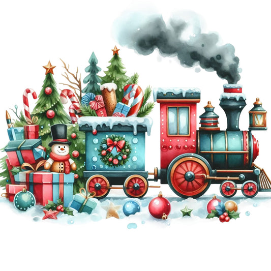 Christmas Spirit Trains Fabric Panel 12