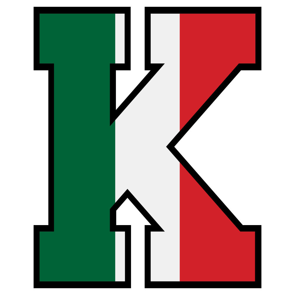 green, red, white, letter k, alphabet, mexican flag colors, patriotic, bold strokes, fabric panel, quilting cotton, geometric shapes, block letters, tricolor design, educational, children's fabric, craft material, sewing project, vibrant colors, national pride