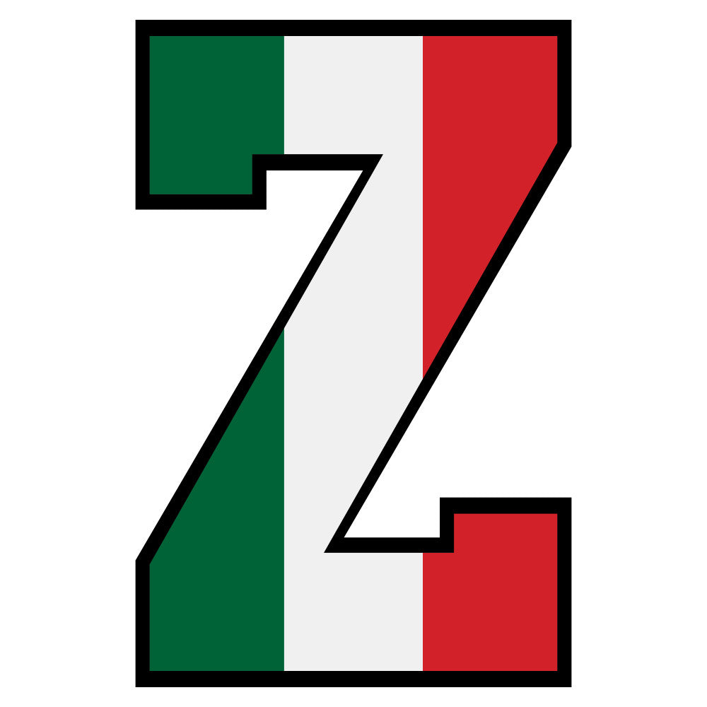 green, white, red, tricolor, letter z, alphabet panel, mexican flag colors, fabric panel, quilting cotton, patriotic, geometric design, bold lettering, craft fabric, sewing material, educational fabric, children's fabric, bright colors, flag motif, decorative panel