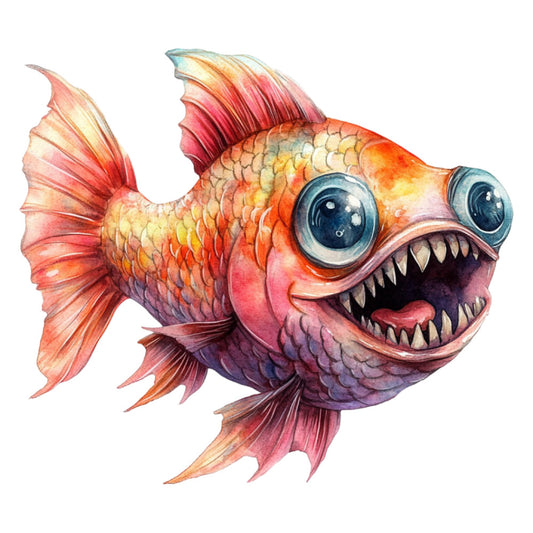 Watercolor Scary Fish Fabric Panel 24