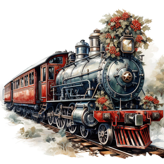 Vintage Christmas Trains Fabric Panel 11