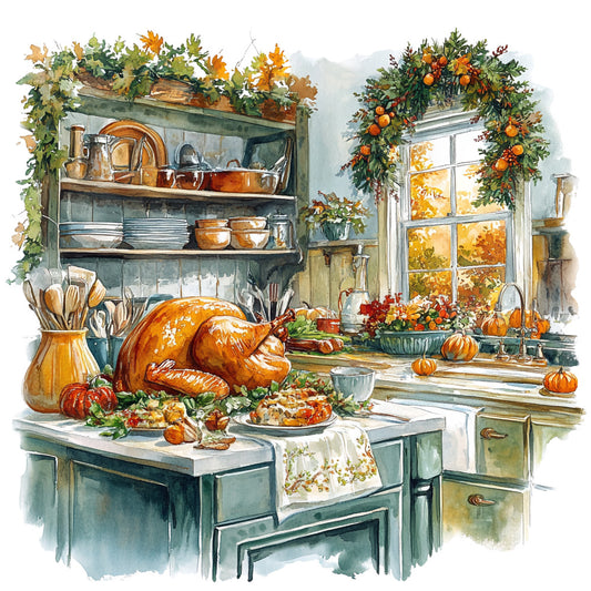 Watercolor Thanksgiving Fabric Panel 38