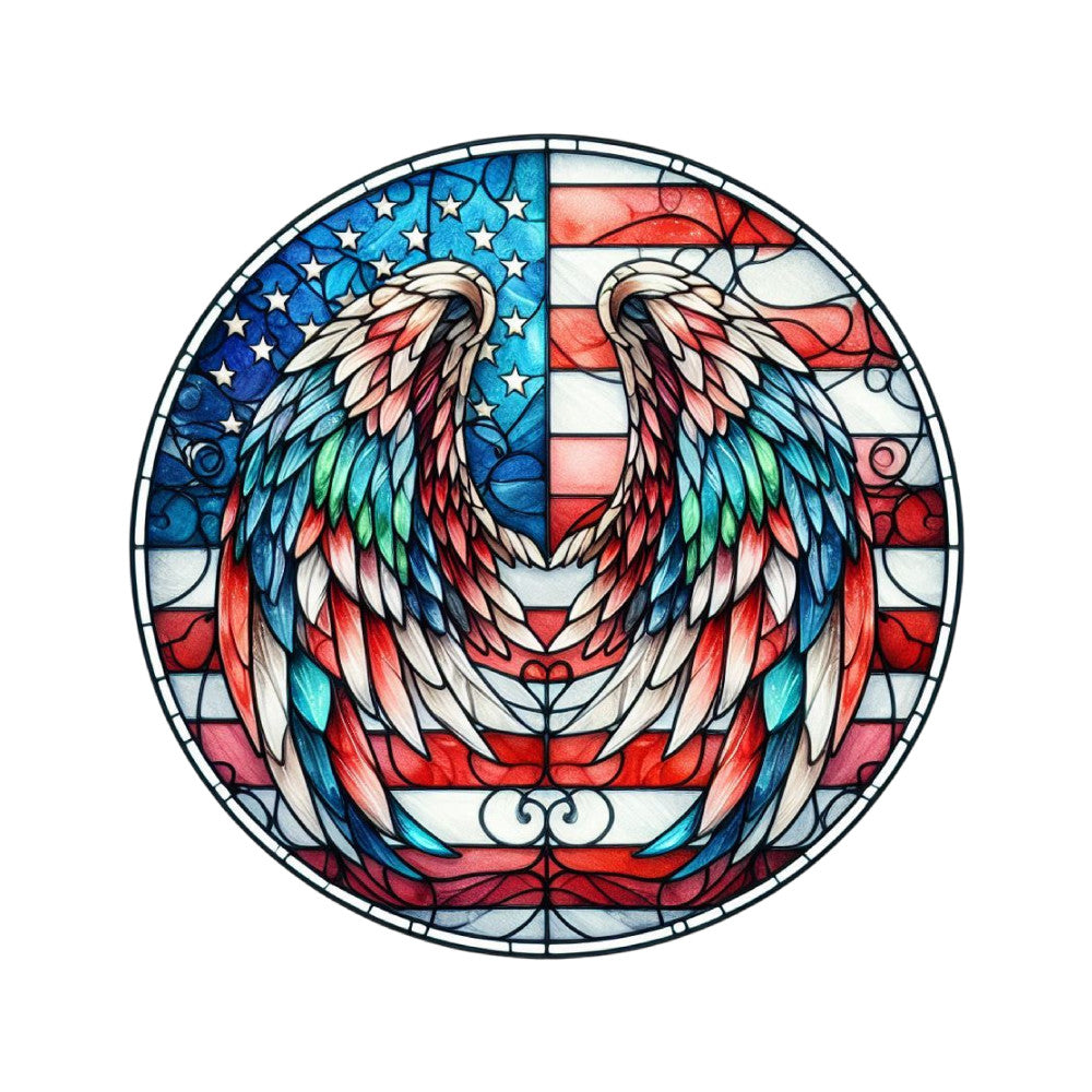 Round Stained Glass Patriotic Fabric Panel 4