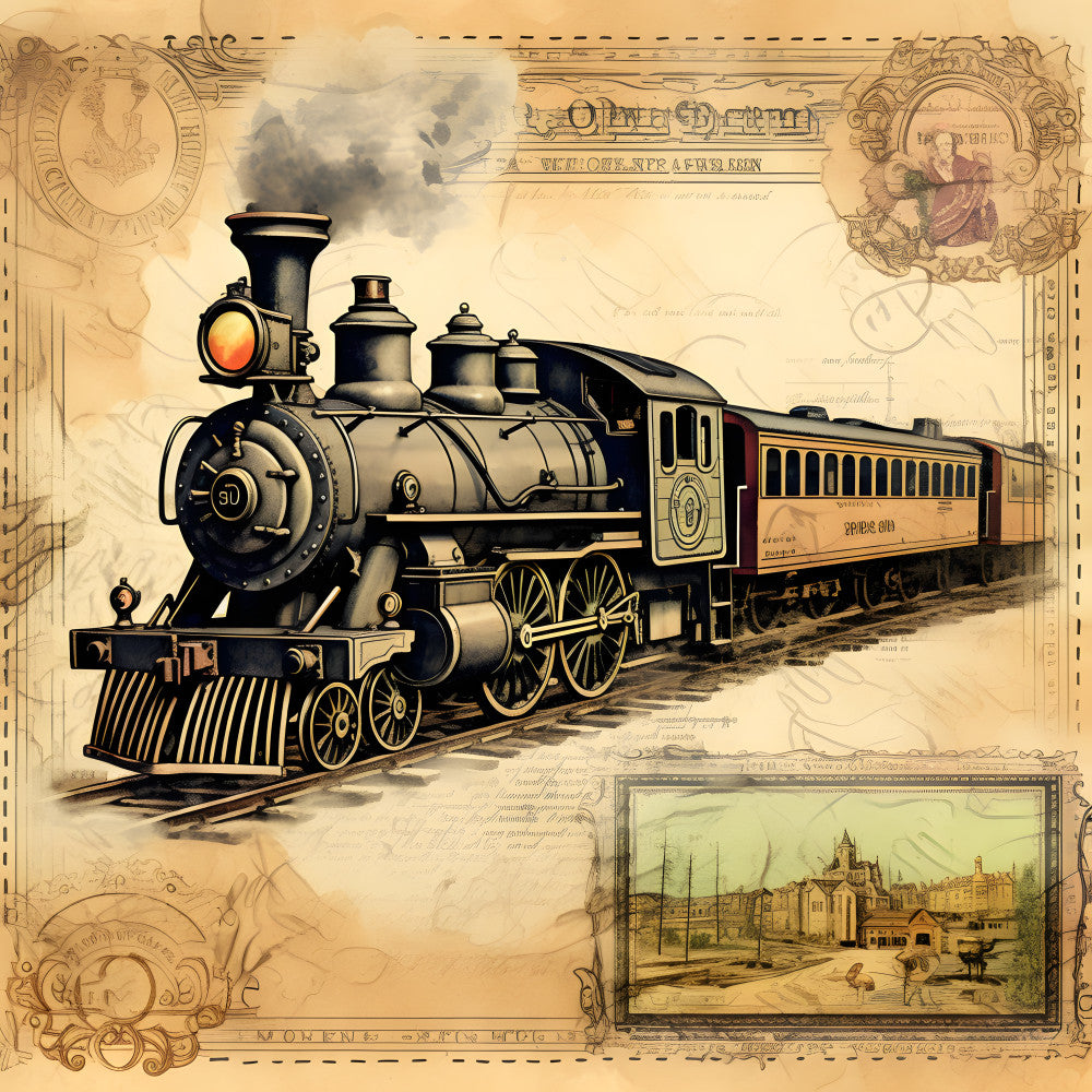 Shabby Chic Steampunk Train Fabric Panel 5