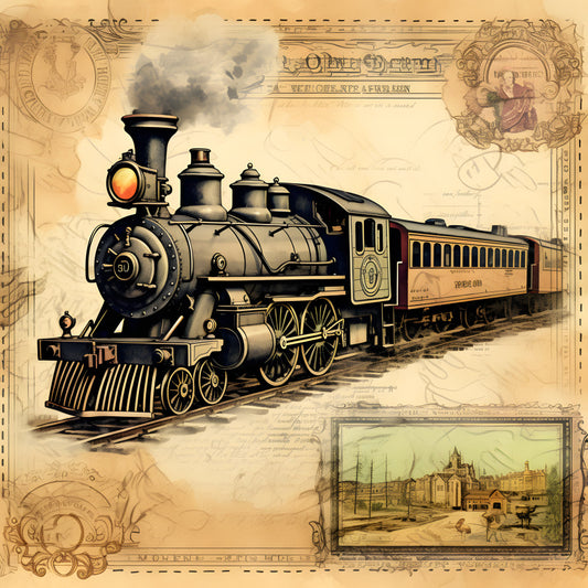 Shabby Chic Steampunk Train Fabric Panel 5