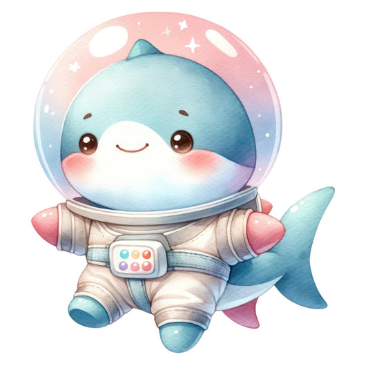 cute astronaut whale, pastel blue, pastel pink, soft teal, coral pink, lavender purple, whimsical, celestial, space theme, underwater, marine animals, whale, astronaut, space suit, stars, moon, planets, playful, child-friendly, nursery, baby quilt, kawaii style, adorable characters, gender-neutral, soft watercolor, dreamy, magical, adventure theme, kids bedding