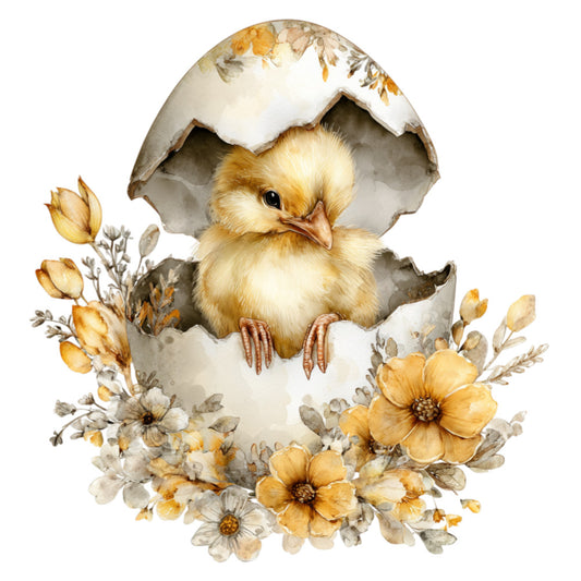 baby chick, easter, spring, yellow, cream, ivory, tan, beige, gold, floral, flowers, nature, animals, birds, whimsical, vintage, botanical, dried flowers, egg, hatching, baby nursery, pastel, soft, gentle, farmhouse, cottage, watercolor, delicate, sweet, newborn