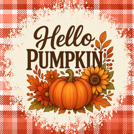 hello pumpkin, pumpkin spice, autumn, fall, harvest, thanksgiving, seasonal, orange, cream, burnt orange, rust, gold, sunflower, floral, plaid, gingham, checkered, rustic, farmhouse, country, nature, leaves, botanical, whimsical, decorative, festive, home decor, wall hanging, table runner