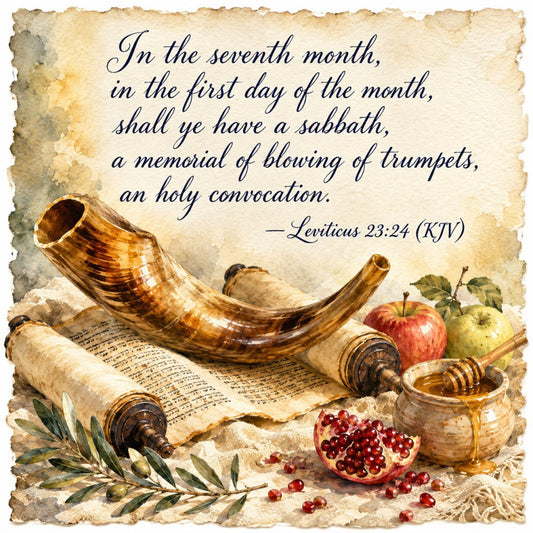 vintage, religious, biblical, torah, scripture, golden brown, cream, tan, beige, rust red, honey gold, traditional, elegant, rustic, jewish, hebrew, shofar, trumpets, apples, pomegranate, honey, olive branches, harvest, autumn, rosh hashanah, yom kippur, high holy days, spiritual, heritage, antique
