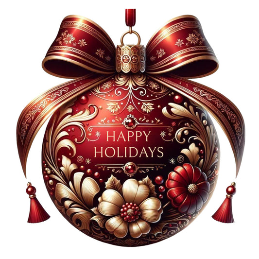 burgundy, gold, crimson, ornate bow, floral motifs, christmas ornament, decorative swirls, fabric panel, holiday themed, red tassels, metallic accents, ornamental design, festive colors, elegant patterns, seasonal decor, quilting cotton, rich textures, winter holidays, luxurious finish, decorative flourishes