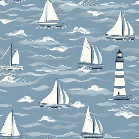 Lighthouse and Sailboats Pattern 6 Quilting Cotton Fabric