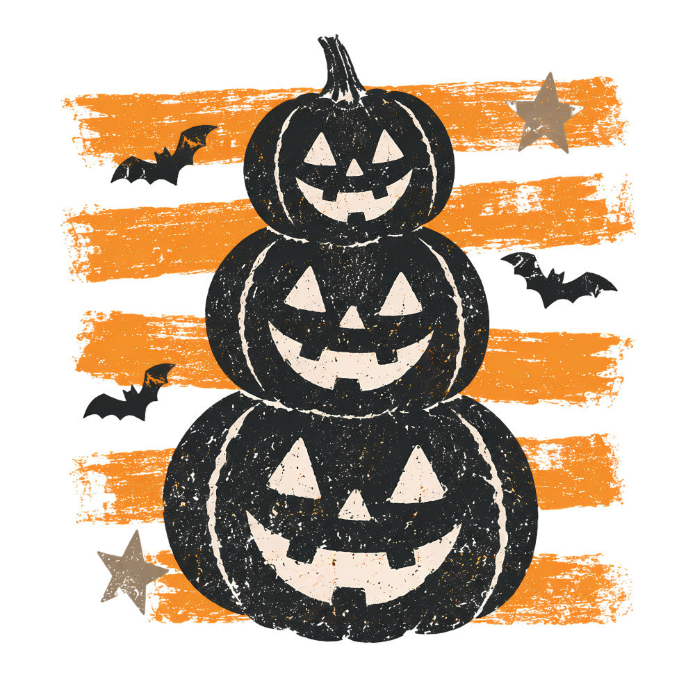 halloween, pumpkin, jack-o-lantern, orange, black, cream, striped, bat, star, autumn, fall, spooky, festive, whimsical, vintage, distressed, carved pumpkins, stacked pumpkins, seasonal, holiday, trick or treat, october, rustic, retro, neutral tones, wall hanging, home decor, festive design, playful