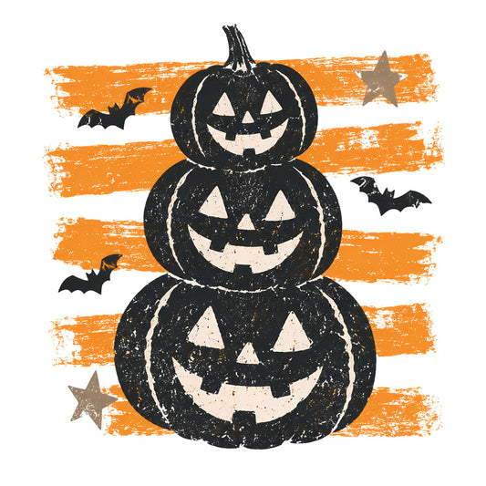 halloween, pumpkin, jack-o-lantern, orange, black, cream, striped, bat, star, autumn, fall, spooky, festive, whimsical, vintage, distressed, carved pumpkins, stacked pumpkins, seasonal, holiday, trick or treat, october, rustic, retro, neutral tones, wall hanging, home decor, festive design, playful
