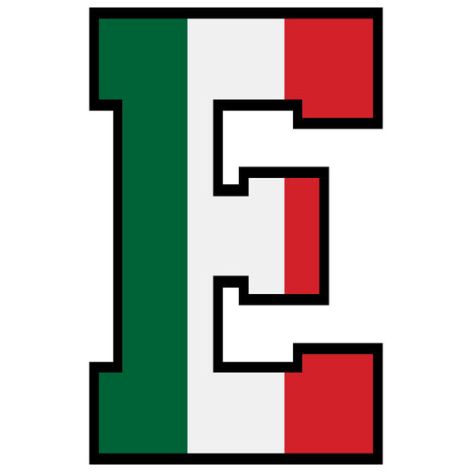 green, white, red, letter e, mexican flag colors, alphabet, educational, bold lettering, fabric panel, quilting, cotton, patriotic, national colors, geometric, block letter, children's fabric, learning material, tricolor design, sewing project