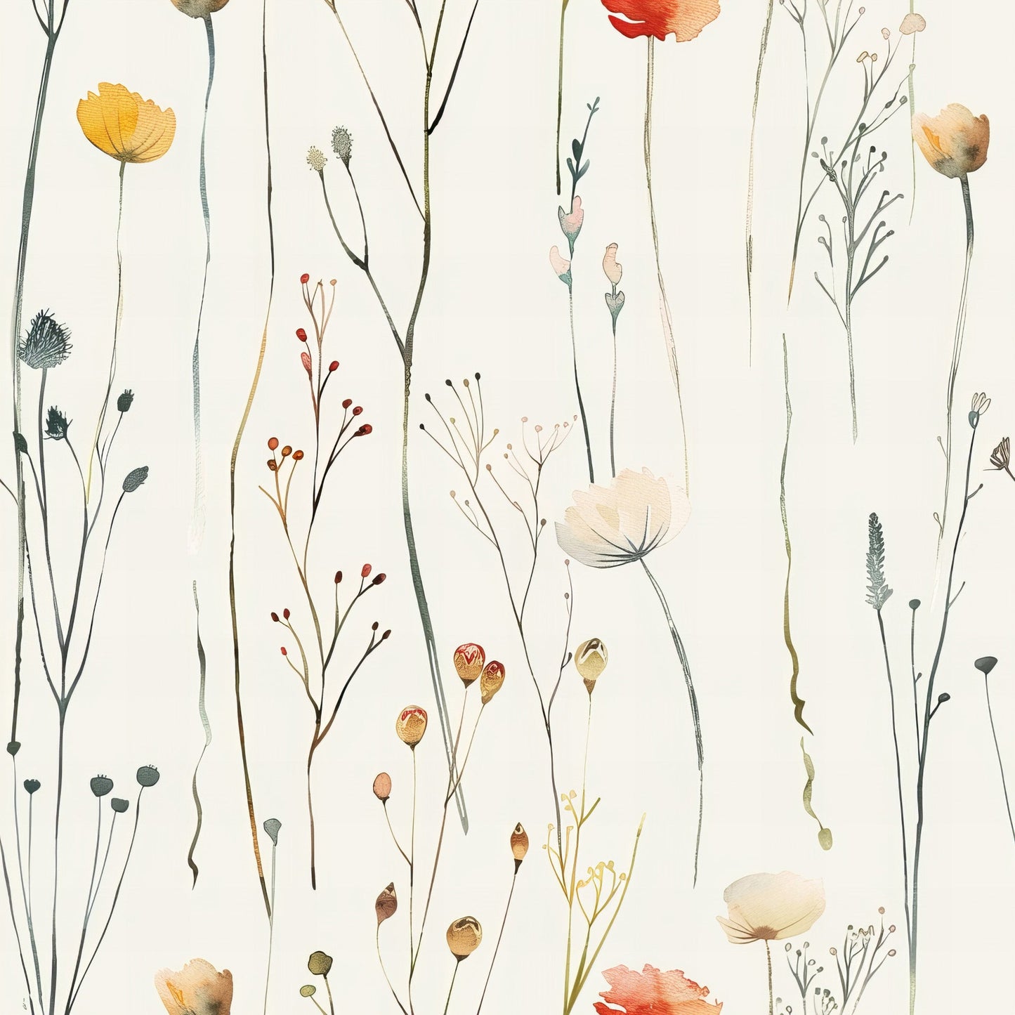 Handdrawn Meadow Wildflowers Pattern 1 Quilting Cotton Fabric