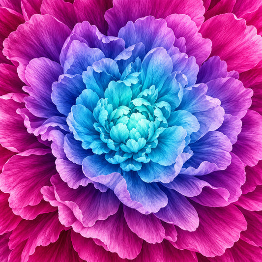 magenta, hot pink, fuchsia, purple, lavender, blue, turquoise, cyan, ombre, gradient, floral, flower, dahlia, peony, bloom, colorful, vibrant, bold, modern, contemporary, nature, botanical, spring, summer, bright, multi-color, layered petals, elegant, artistic, decorative