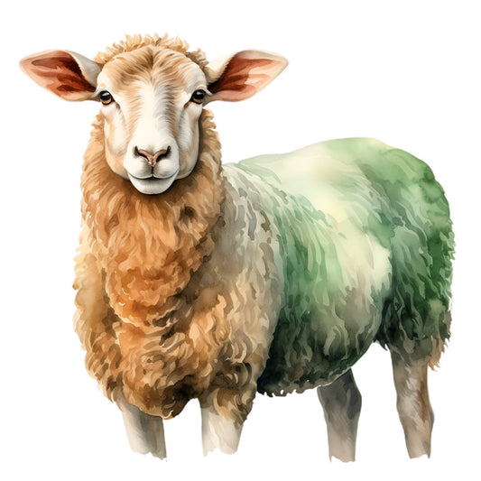 sheep, farm animals, farmhouse, cream, tan, brown, sage green, forest green, pastoral, countryside, rustic, whimsical, animal portrait, livestock, gentle, woolly, soft, spring, summer, nature, bucolic, cottage core, folk art, watercolor, illustrative, children's, nursery, baby quilt, wall art, decorative panel