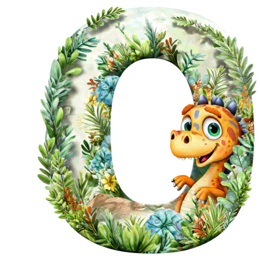 orange dinosaur, green foliage, blue flowers, tropical plants, prehistoric character, jungle theme, children's fabric, cartoon style, fabric panel, quilting cotton, nature elements, whimsical design, bright colors, educational theme, nursery decor, playful illustration, botanical border, dinosaur adventure, watercolor style, kids room