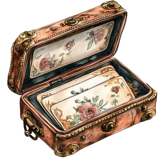 vintage suitcase, roses, floral, dusty rose, cream, gold accents, botanical, romantic, elegant, antique, steampunk, travel, retro, victorian, ornamental, decorative, spring, summer, blush pink, treasure chest, whimsical, nostalgic, timeless, classic, heritage, embellished, wall hanging, home decor, upholstery