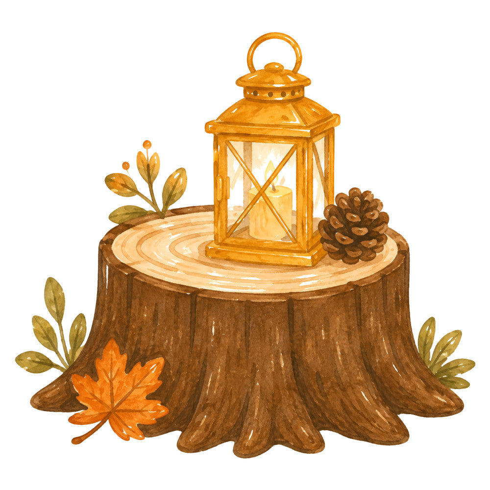 autumn, fall, golden yellow, burnt orange, warm brown, woodland, nature, lantern, candle, rustic, farmhouse, cozy, harvest, thanksgiving, pinecone, leaves, botanical, natural, warm tones, decorative, home decor, table runner, wall hanging, seasonal, earthy, cottage style, traditional, nostalgic, wood grain, forest