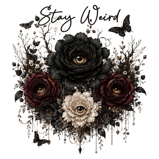 black flowers, dark floral, burgundy rose, cream white, gold accents, gothic, eye motif, butterfly, botanical, ornate, dark academia, vintage, elegant, moody, dramatic, mysterious, halloween, dark romance, intricate detail, nature themed, autumn, witchy, bohemian, baroque, statement print, dark aesthetic, jewel tones, wall hanging, art panel