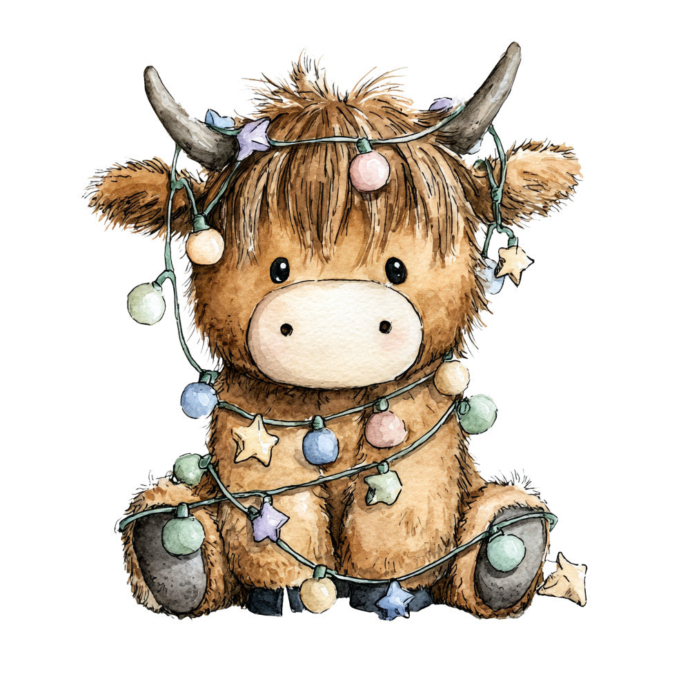 Vintage Christmas Highland Cows Fabric Panel 29