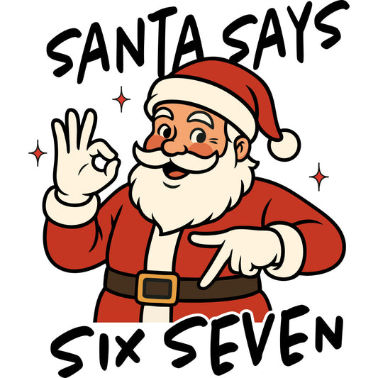 christmas fabric panel, santa claus, red suit, white beard, cartoon style, holiday character, festive design, red and white, black text, ok hand gesture, jolly santa, christmas theme, seasonal fabric, quilting panel, cotton panel, winter holiday, cheerful mood, vintage illustration style, craft fabric, holiday sewing