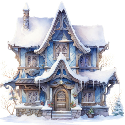 Watercolor Winter Houses Fabric Panel 4