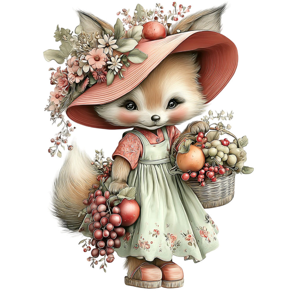 vintage fox, woodland animals, nursery, spring, floral, whimsical, pastel colors, cream white, dusty rose, coral pink, sage green, animal illustration, children's fabric, storybook, cottage core, farmhouse, vintage style, nature themed, flowers and berries, cute animals, soft colors, traditional, botanical, berries and leaves, baby quilt, decorative panel, gender neutral, folk art, illustrated animals, spring flowers