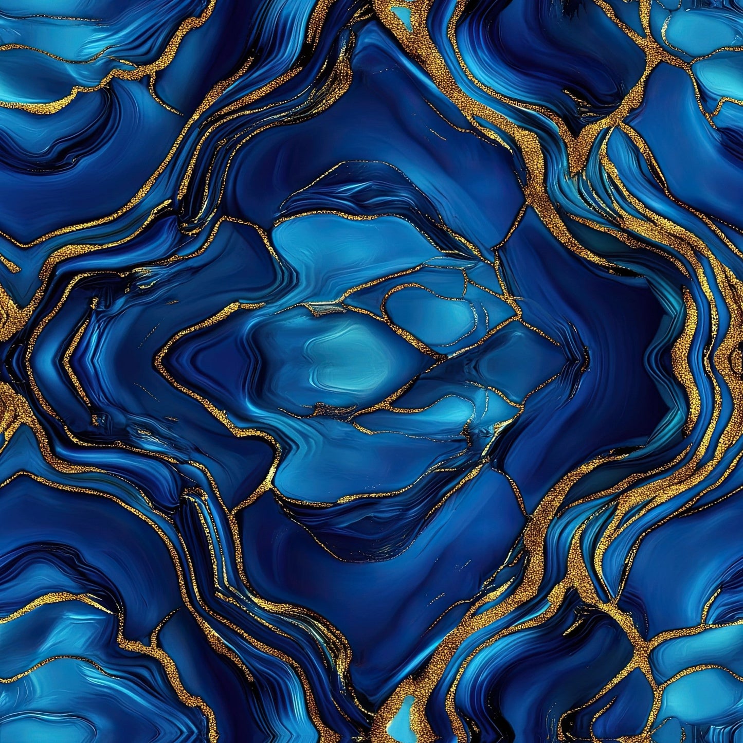 Royal Blue and Gold Agate Pattern 13 Quilting Cotton Fabric