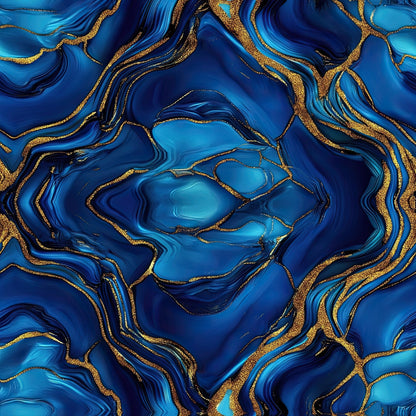 Royal Blue and Gold Agate Pattern 13 Quilting Cotton Fabric
