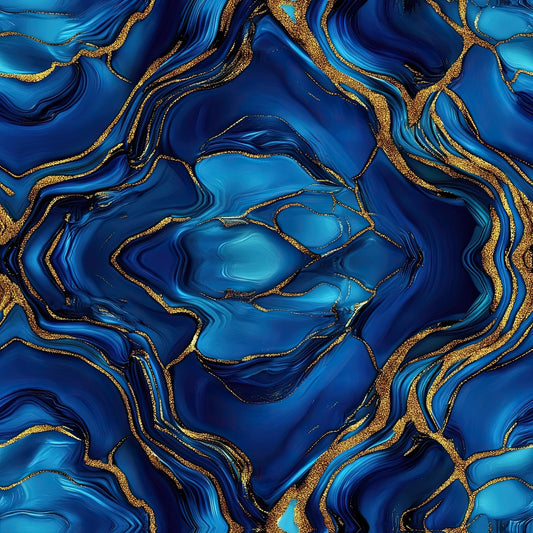 Royal Blue and Gold Agate Pattern 13 Quilting Cotton Fabric