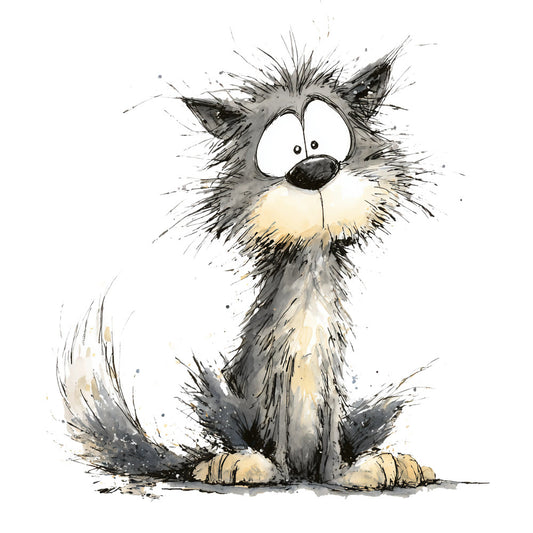 watercolor cat, whimsical cat, black and white cat, gray cat, cream colored cat, charcoal gray, ink sketch, expressive eyes, playful cat, cartoon cat, children's illustration, animal motif, cat illustration, splatter effect, artistic style, whimsical animals, cute cat, fluffy cat, modern illustration, contemporary art, kids fabric, nursery print, animal characters, quirky cat, expressive face, ink wash, hand drawn, casual style, fun animals