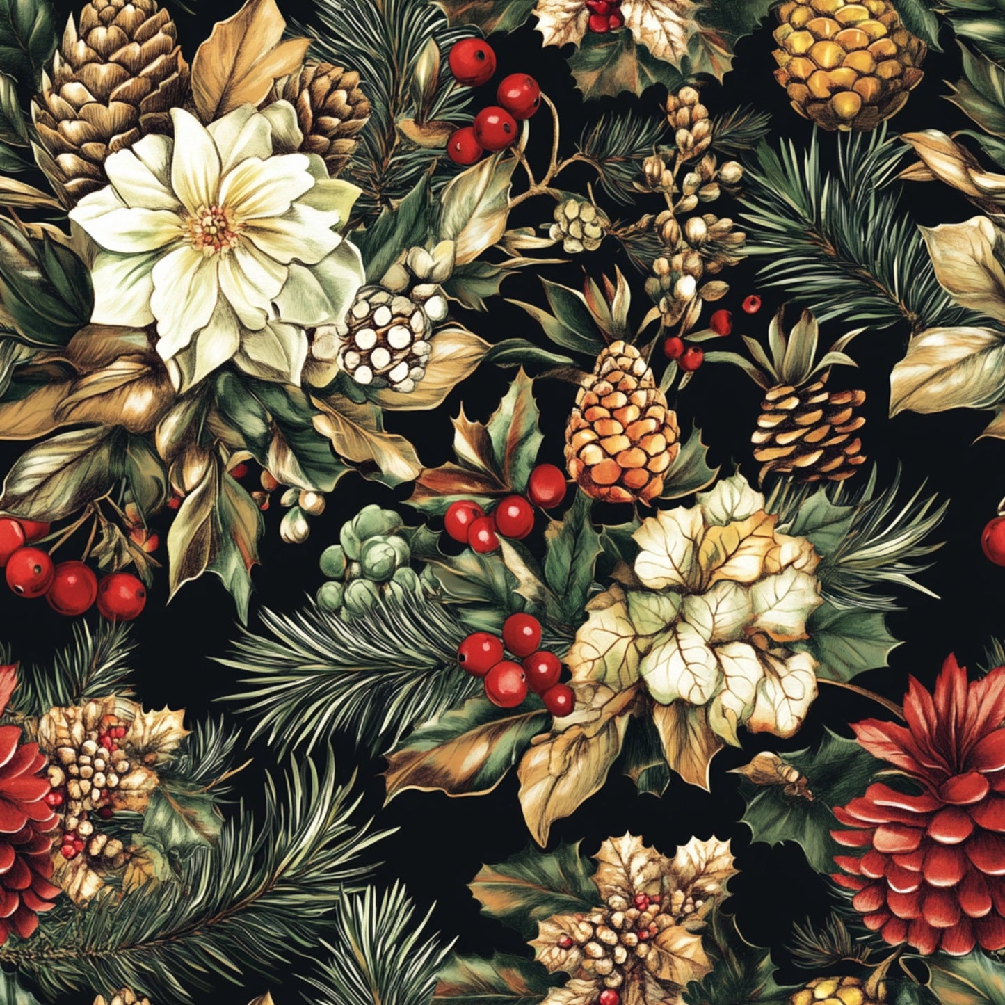 Christmas Pinecones Pattern 4 Quilting Cotton Fabric