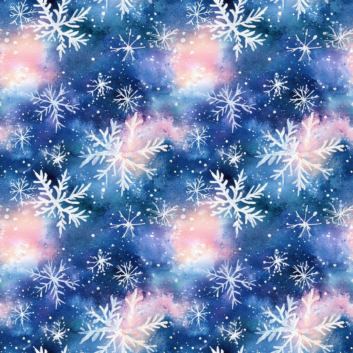 Watercolor Blue Christmas Pattern 2 Quilting Cotton Fabric