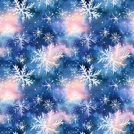 Watercolor Blue Christmas Pattern 2 Quilting Cotton Fabric