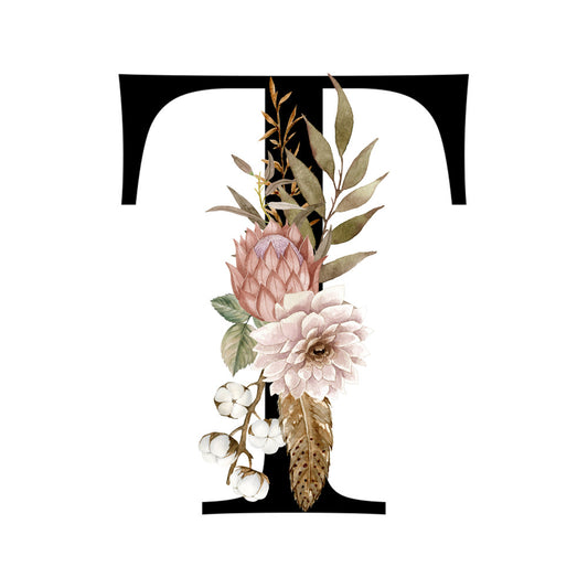 Alphabet with Watercolor Flowers Fabric Panel 23