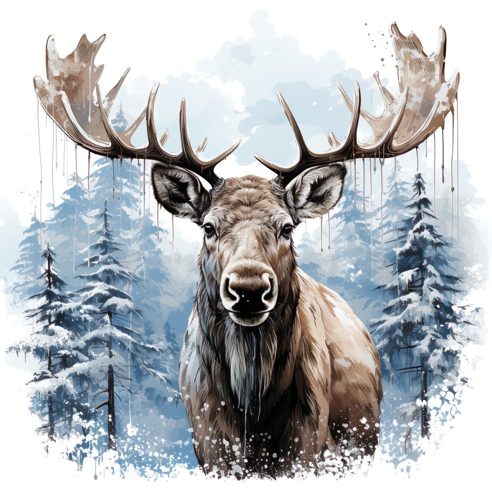 Moose in Winter Fabric Panel 6