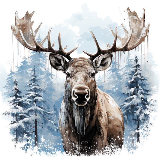 Moose in Winter Fabric Panel 6